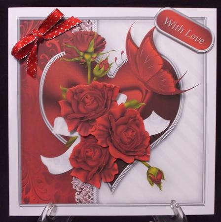 Red Roses and Lace Decoupage Card Front by Suzi Cooper