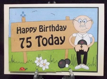 5x7 75th Birthday Old Man Bert Bowls Scallop Corner by Suzi Cooper