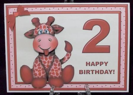 Age 2 - Giraffe Birthday Girl Card Topper & Decoupage by Suzi Cooper