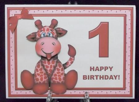 Age 1 - Giraffe Birthday Girl Card Topper & Decoupage by Suzi Cooper