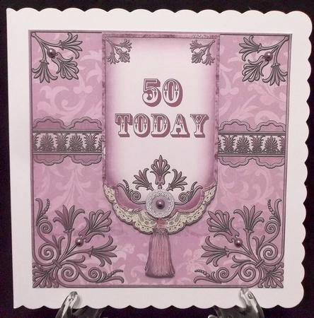 Lilac 50 Today 7in Ornate Lace Tag Topper by Suzi Cooper
