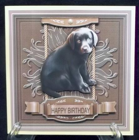 Chocolate Labrador Puppy on a Taupe Doily 6in x 6in Decoupag by Suzi Cooper