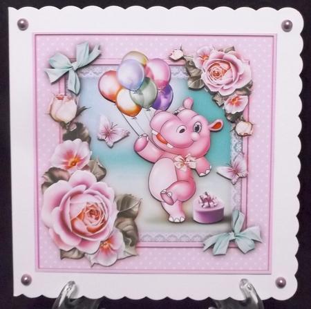 Cute Hippo with Balloons Card Mini Kit by Suzi Cooper