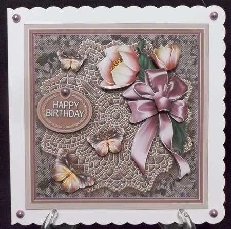 Flowers on a Doily with Butterflies 8in x 8in Decoupage Kit by Suzi Cooper