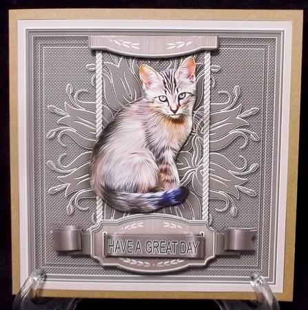 Cat on a Taupe Doily 6in x 6in Decoupage by Suzi Cooper