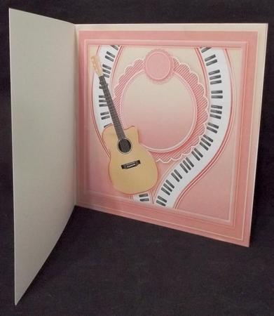 Cream and Pink Acoustic Guitar Matching 8inx8in Insert Plate by Suzi Cooper