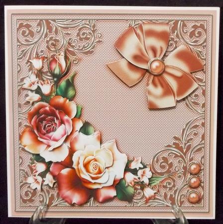 Peach Roses with Metallic Corners 8in x 8in Decoupage Kit by Suzi Cooper