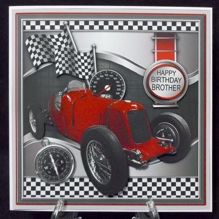 Vintage Red Racing Car 8in x 8in Decoupage Mini Kit by Suzi Cooper