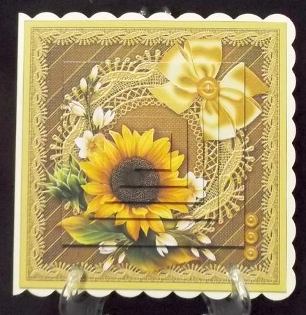 Sunflowers on a Lace Doily 6in x 6in Pyramage by Suzi Cooper