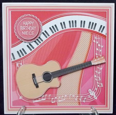 Cream and Pink Acoustic Guitar 8in x 8in Decoupage Mini Kit by Suzi Cooper