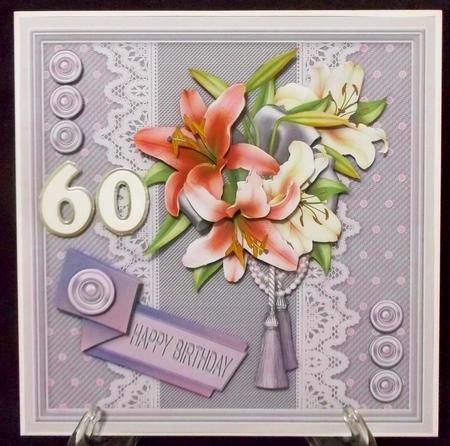 Pink and Cream Lilies on a Lace Border 8x8 Decoupage Kit by Suzi Cooper