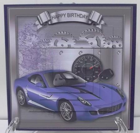 Blue Car and Speedo 6in x 6in Pyramage by Suzi Cooper