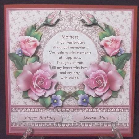 Pink Spring Rose Mothers Day Verse 8x8 Decoupage Mini Kit by Suzi Cooper