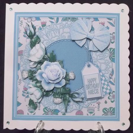 Blue Roses on a Fancy Mat 8in x 8in Decoupage Mini Kit by Suzi Cooper