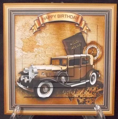 Vintage Gold Car and Compass 6in x 6in Pyramage by Suzi Cooper