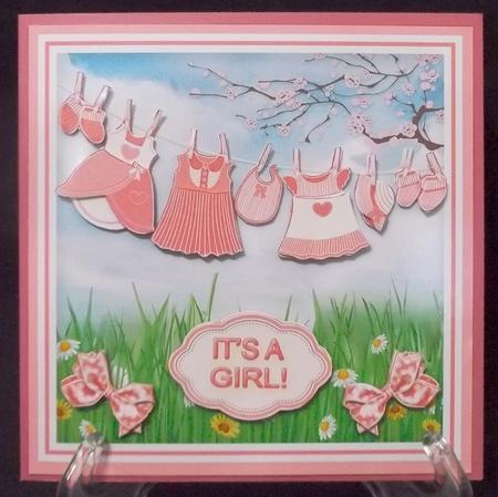 Baby Girl Clothes Line 6in x 6in Decoupage by Suzi Cooper