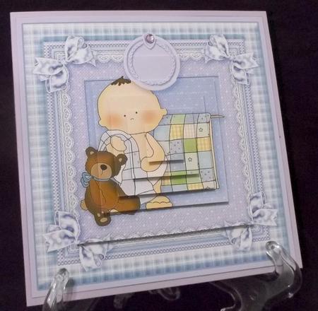 New Baby Boy with Teddy 6in x 6in Pyramage by Suzi Cooper