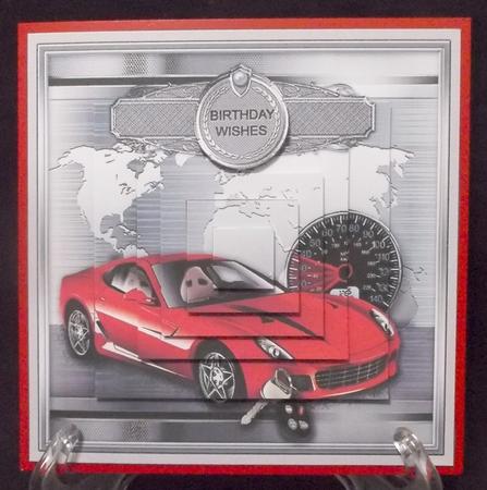 Red Sports Car on a Silver World Map 6in x 6in Pyramage by Suzi Cooper