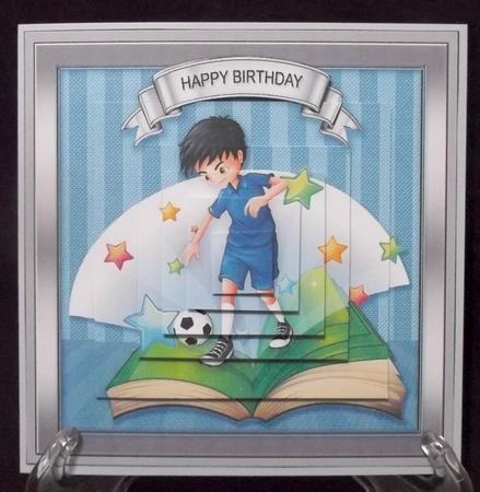 Boy Playing Football 6in x 6in Pyramage by Suzi Cooper