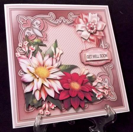 Dahlias on a Stained Glass Frame 8inx 8in Decoupage Mini Kit by Suzi Cooper