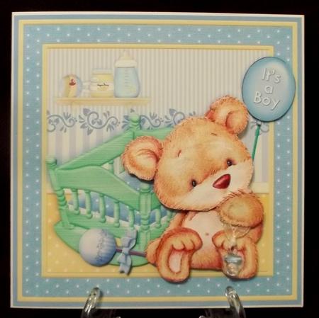 New Baby Boy Bear & Cradle 8x8 Decoupage Mini Kit by Suzi Cooper