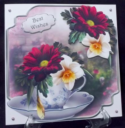 Chrysanthemum Spring Teacup & Saucer - Shaped Topper by Suzi Cooper