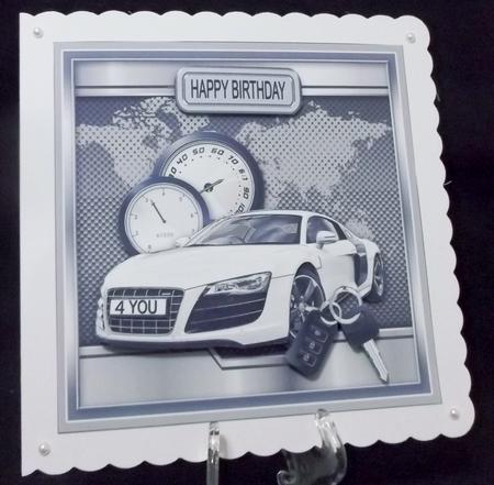 Sporty White Car 8in x 8in Decoupage Mini Kit by Suzi Cooper