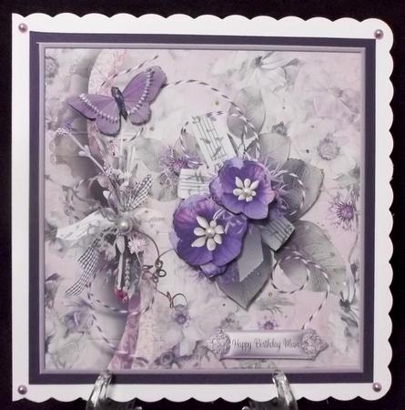 Purple Flowers 8x8 Card and Decoupage by Suzi Cooper