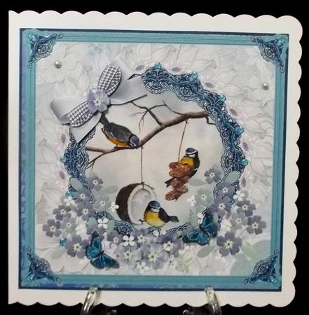 Bluetits, Butterflies and Forget Me Nots, Decoupage Topper by Suzi Cooper