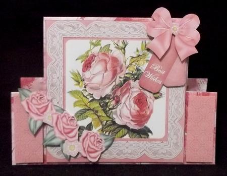 Pink Roses Best Wishes Folded Stand-up Card Mini Kit by Suzi Cooper