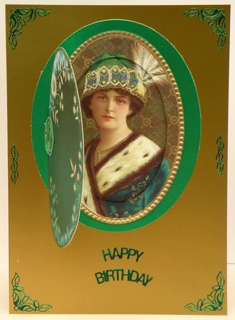 Green Lady Fancy Green Locket Card Front by Suzi Cooper