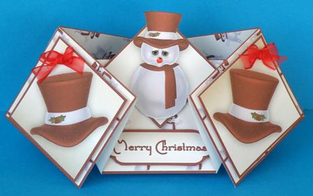 Jolly Snowman in Red Double Diamond Fold Card by Suzi Cooper