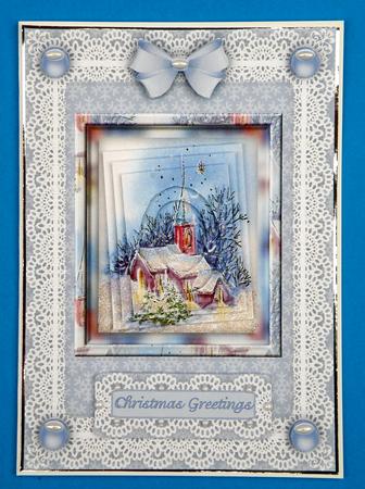 Christmas Church Service Double Pyramid 'n Lace Card Front by Suzi Cooper