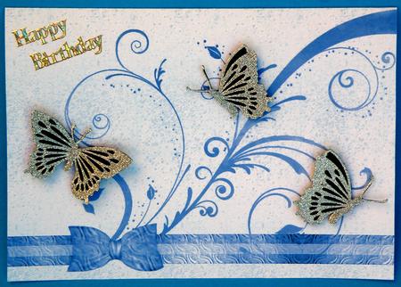 Blue Flourish & Bow Card Front Backing Paper by Suzi Cooper