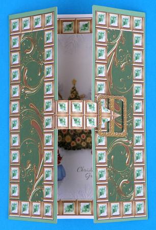 Village Christmas Tree Green Bling Giant Square Buckle Gatefold Card by Suzi Cooper