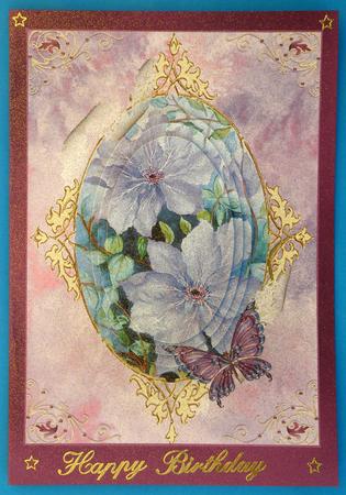 Blue Clematis Step by Step Decoupage Card with Frame by Suzi Cooper