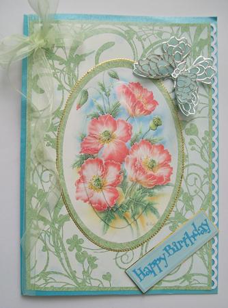 Wild Pink Poppies Card Front Pyramid by SYLVIA Chapman
