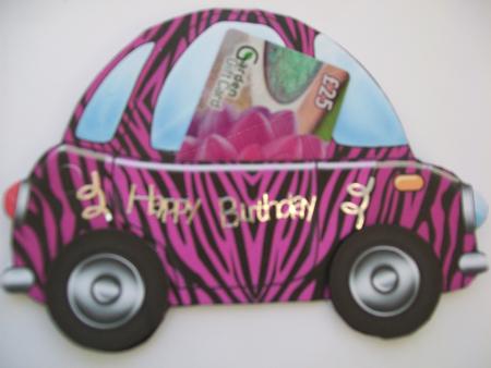Funky Car Zebra Striped Shaped Card by SYLVIA Chapman