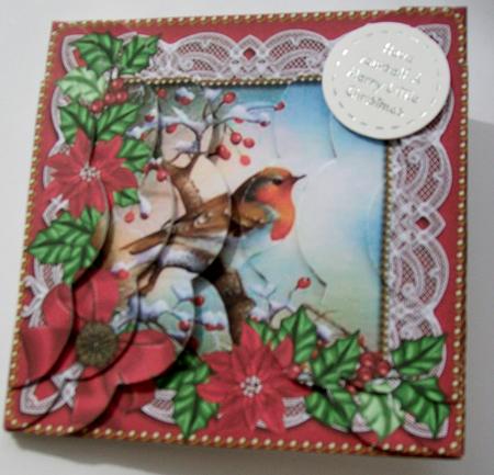 Red Robin Poinsettia 5in Scalloped Side Stacker by SYLVIA Chapman
