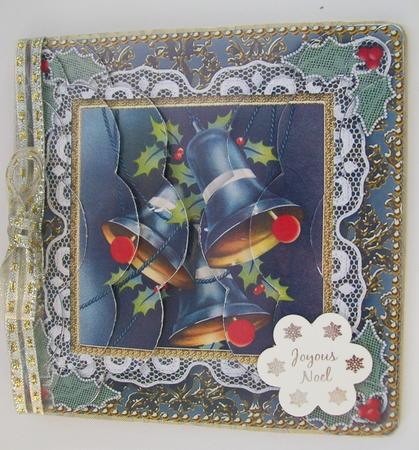 Navy Christmas Lace Bells 5in Scalloped Side Stacker by SYLVIA Chapman