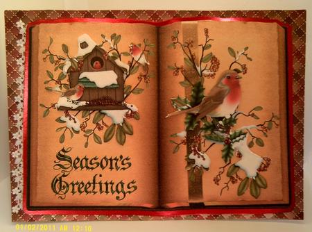 Christmas Robins Season's Greetings Open Book by SYLVIA Chapman