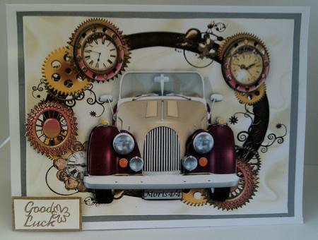 Vintage Car in Steampunk Frame with Clocks A4 by SYLVIA Chapman