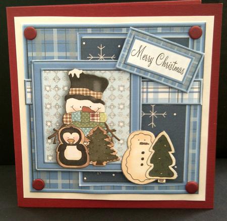 Snowman and Penguin Christmas Layered Square by SYLVIA Chapman