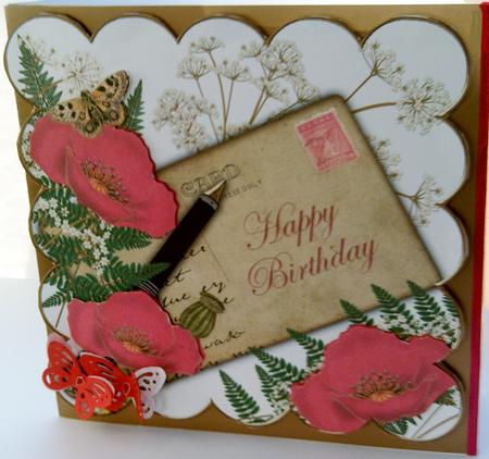 Red Poppy Happy Birthday Ink Saver 8in Scallop Topper by SYLVIA Chapman