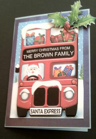 Xmas Santa Express Brown Family A5 Quick Card N 3D Decoupage by SYLVIA Chapman