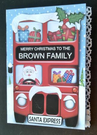 Xmas Santa Express Brown Family A5 Quick Card N 3D Decoupage by SYLVIA Chapman