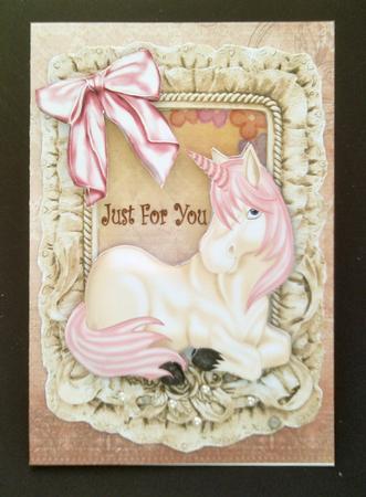 Unicorn with Big Bow in Frilly Frame A4 by SYLVIA Chapman