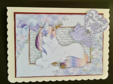 Fantasy Unicorn with Bird in Floral Frame A4 by SYLVIA Chapman