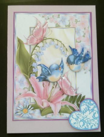Pink Lilies with Little Blue Birds A4 by SYLVIA Chapman