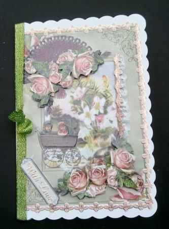 Antique Baby Pram with Lovely Roses by SYLVIA Chapman